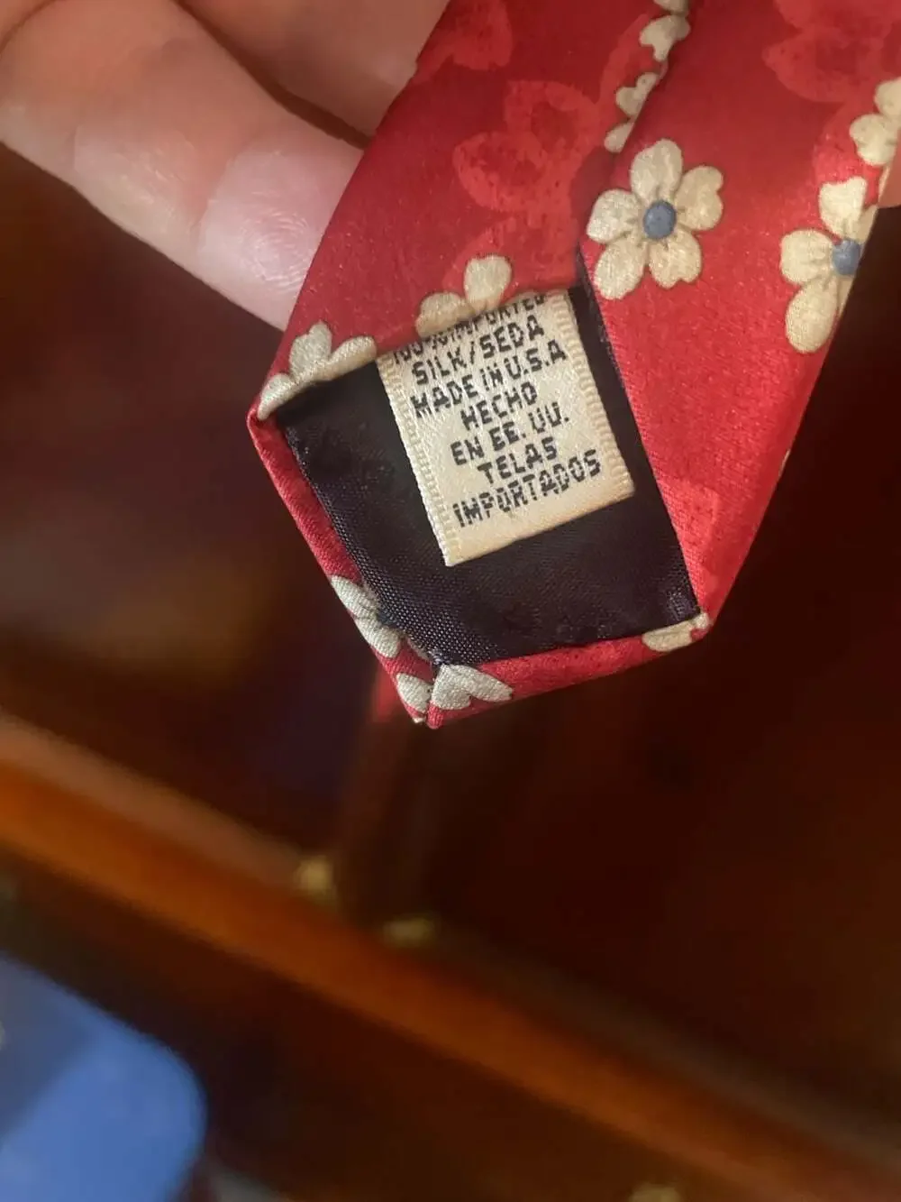 Claiborne Red Silk Tie with White and Floral Blossom Pattern